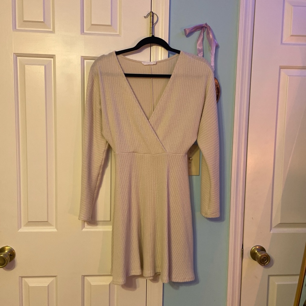 Elegant Cream V-Neck Dress
